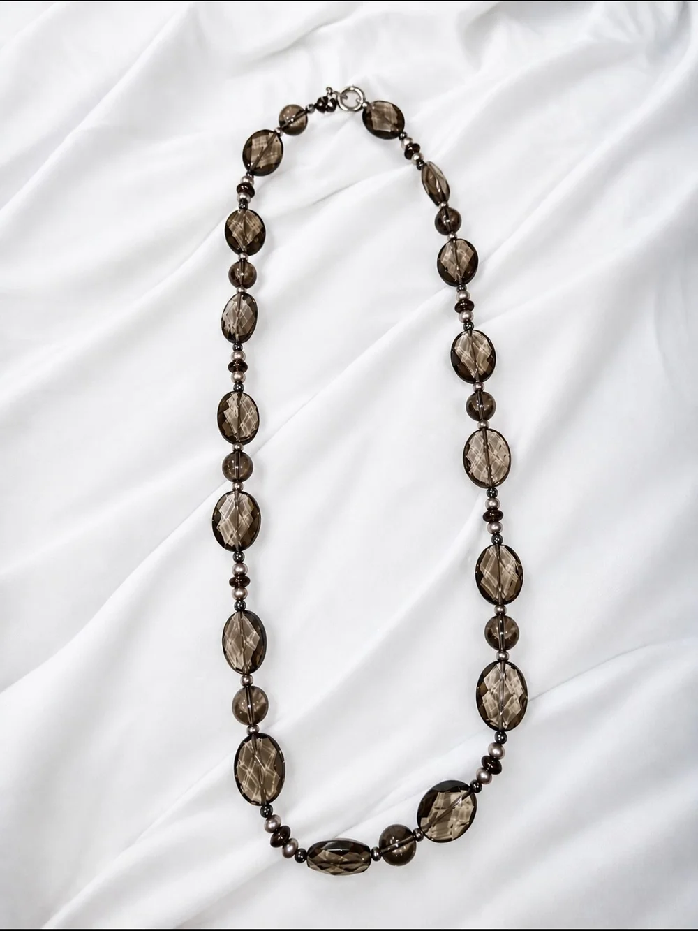 Smoky Bead Long Crystal Necklace - Brown